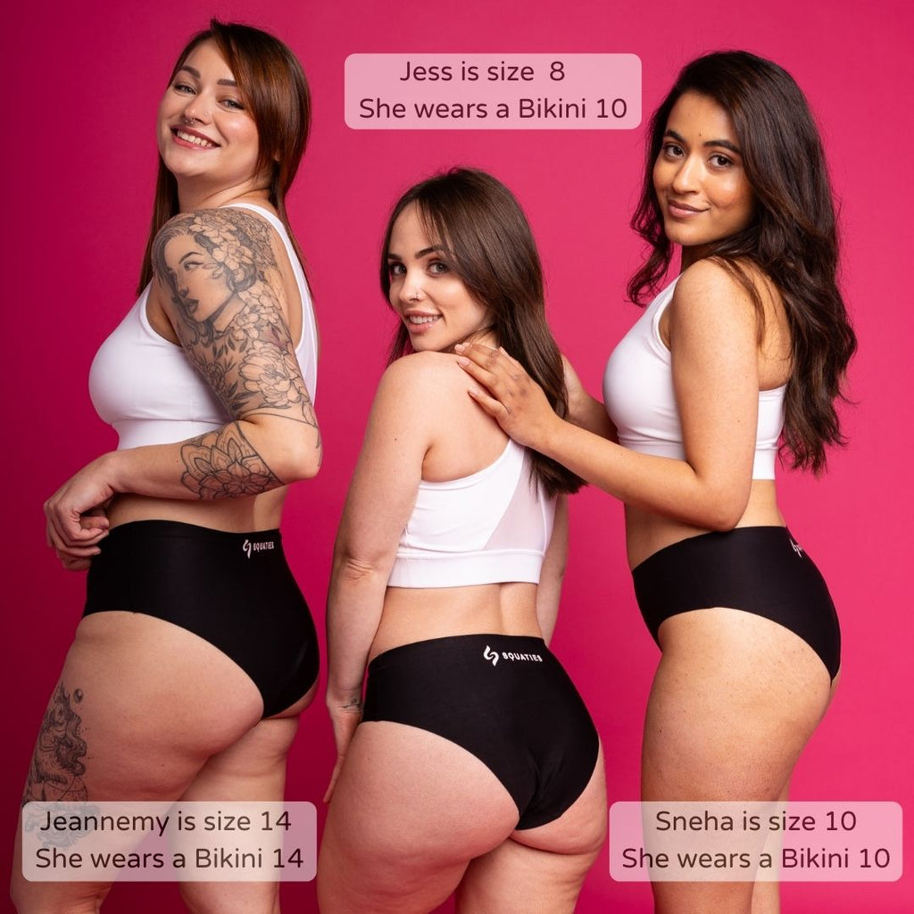 Models wearing different sizes of seamless bikini brief bikini 