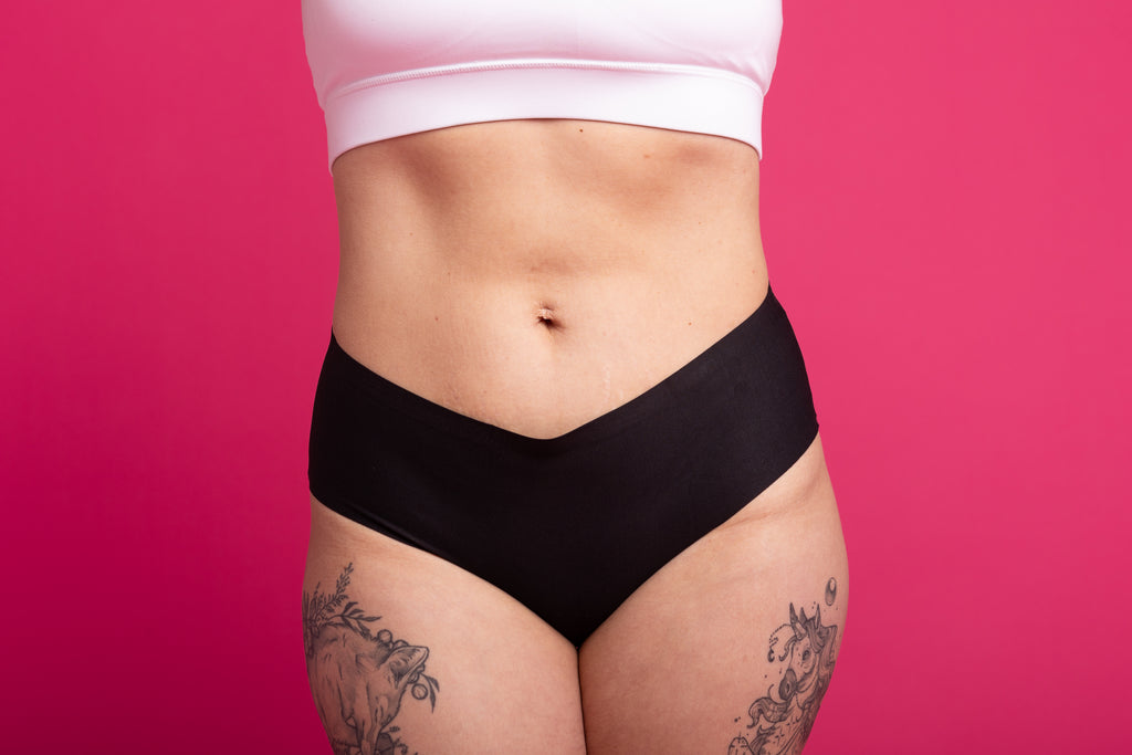 Model wearing seamless workout underwear - bikini style